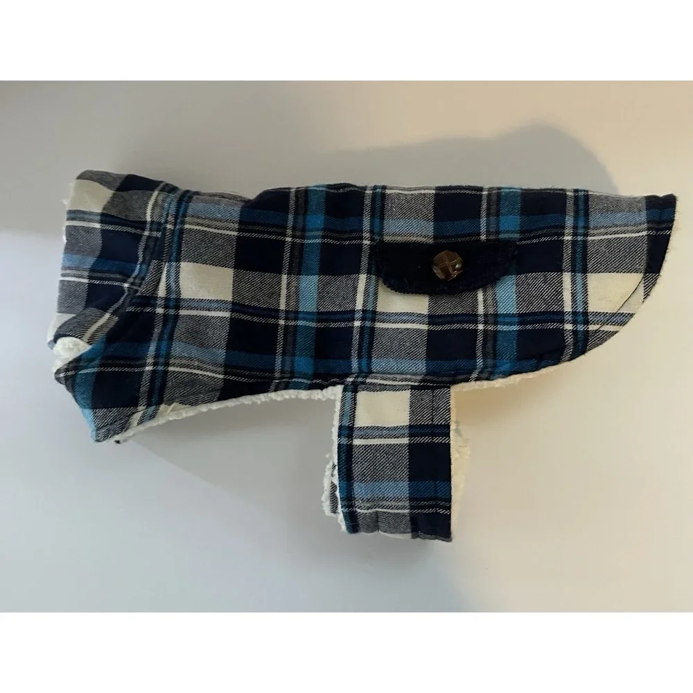 Simply Wag Fleece Lined Plaid Dog Jacket Coat Blue Black Pet Size Small